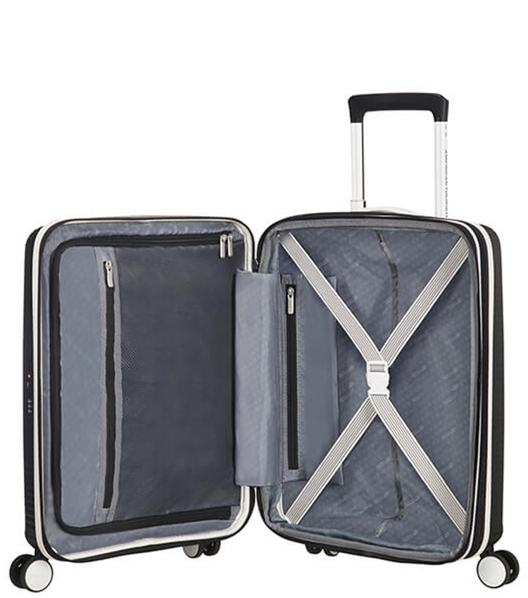 Малый чемодан American Tourister Soundbox Spinner  32G*29001 (55 см) Black/White ~ручная кладь~