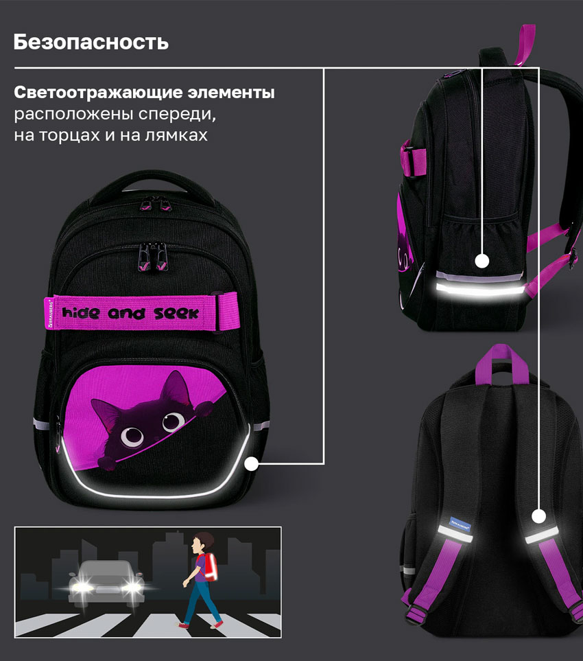 Рюкзак для девочек Brauberg Motion Black cat