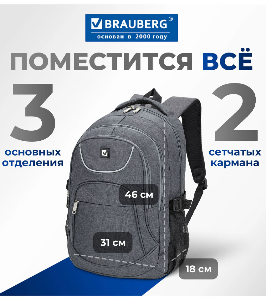 Рюкзак Brauberg High School Серый
