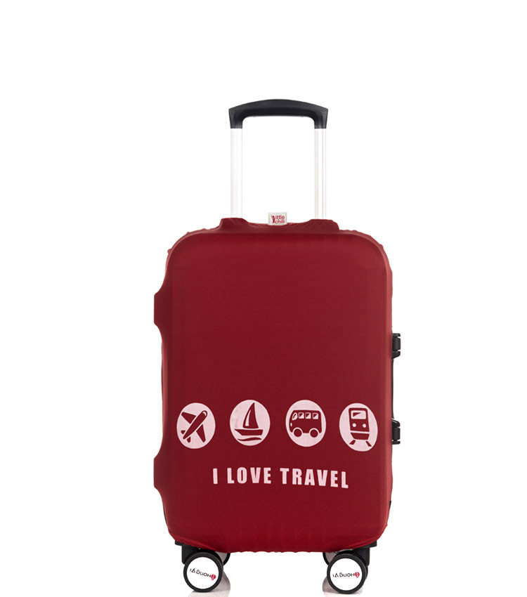 Чехол на чемодан Little Chili I love travel dark-red ~S~ (48–56 см)