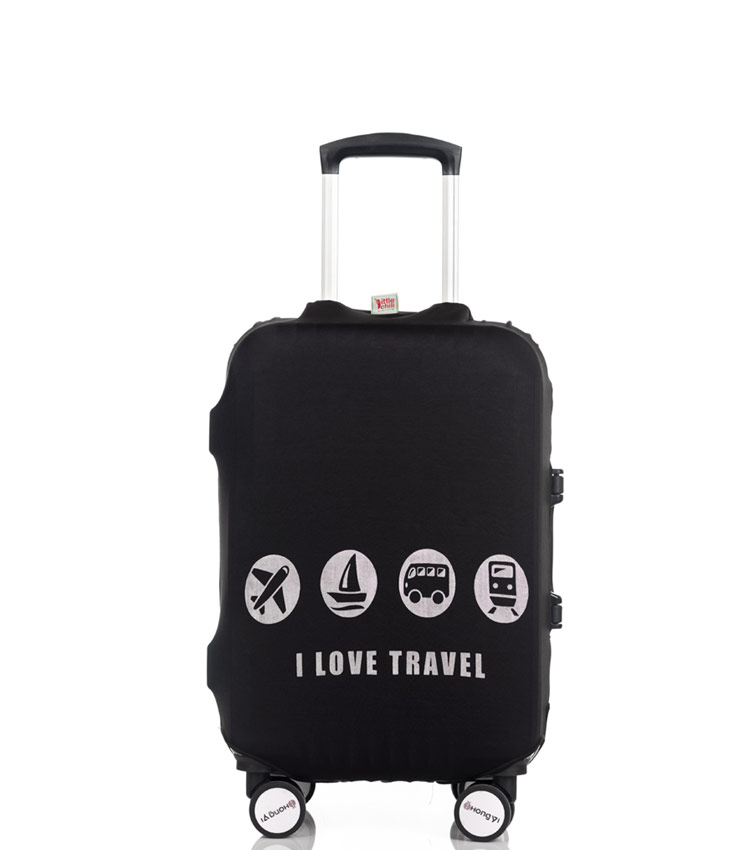 Чехол на чемодан Little Chili I love travel black ~S~ (48–56 см)