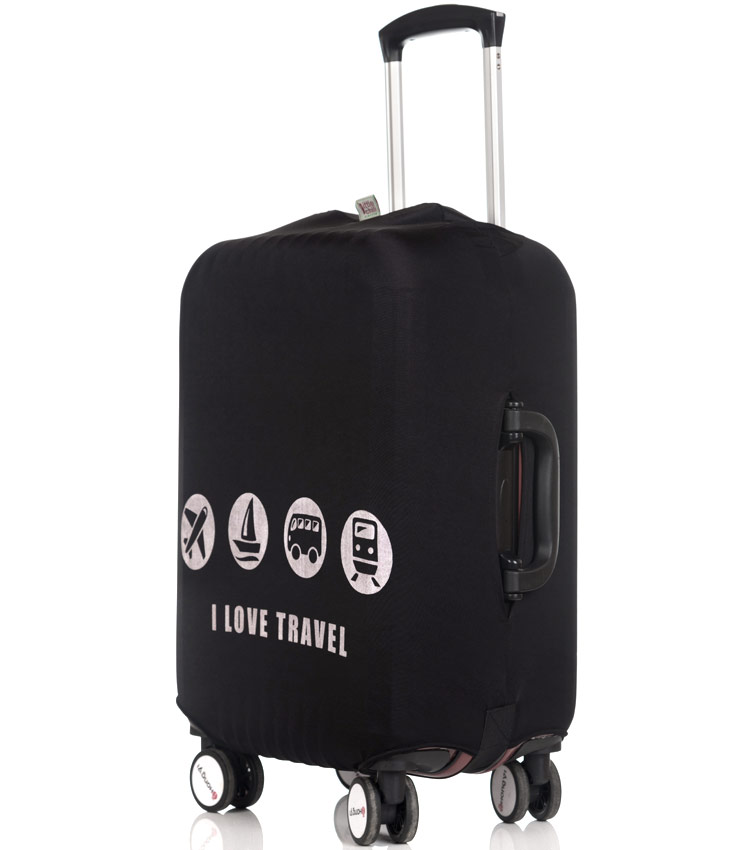 Чехол на чемодан Little Chili I love travel black ~S~ (48–56 см)